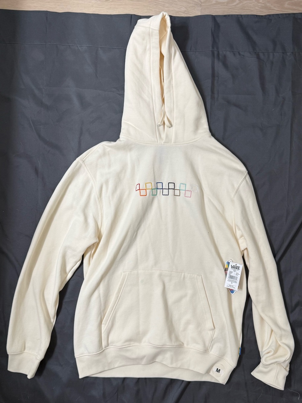 Vans Cream Teddy Hoodie with Multicolor Square Stitching